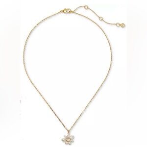 Gold-Tone Cubic Zirconia & Imitation Pearl Flower Pendant Necklace, 16" + 3" NWT